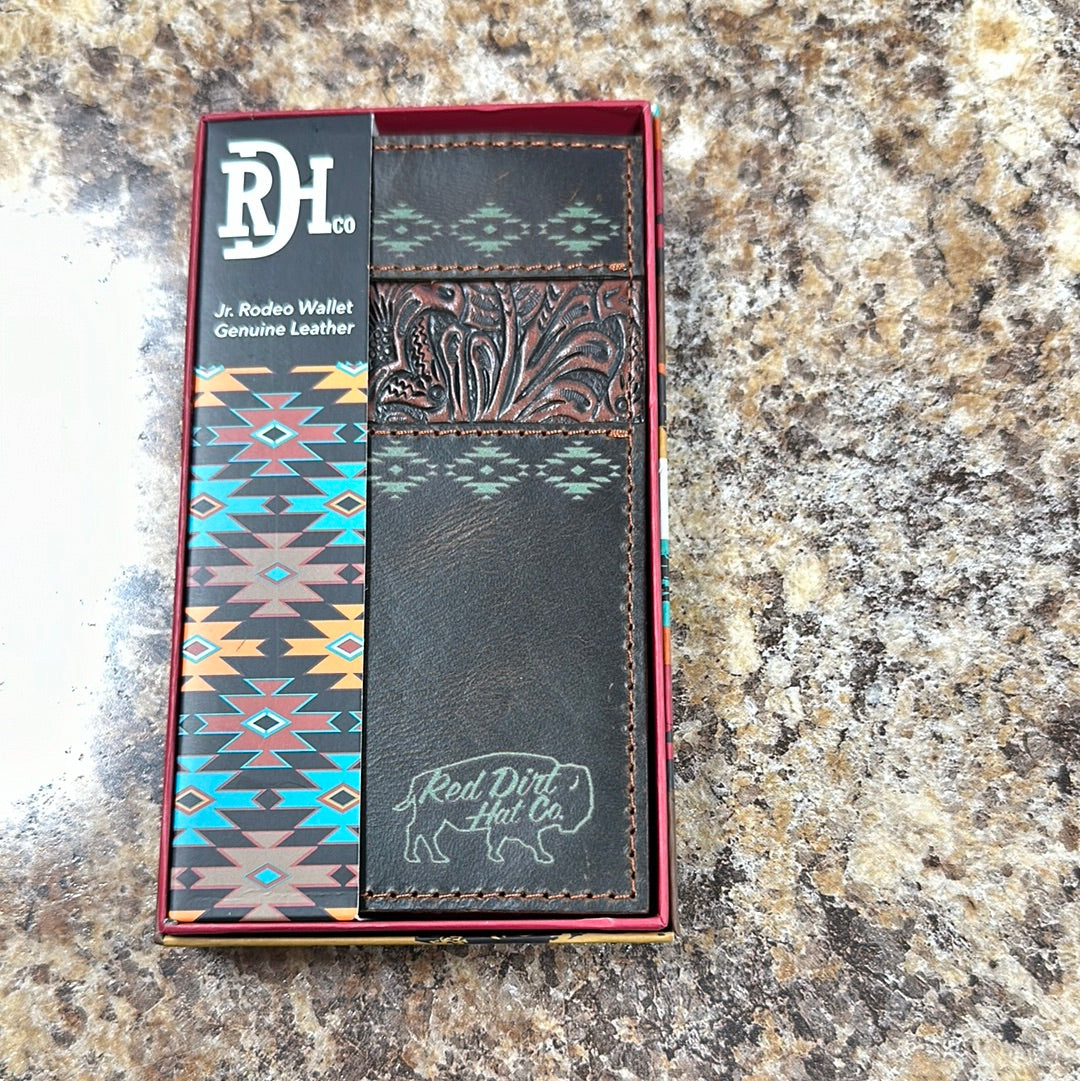 Red Dirt Junior Rodeo Wallet Tooled Accent w/ Turquoise Design. Rustic Soul