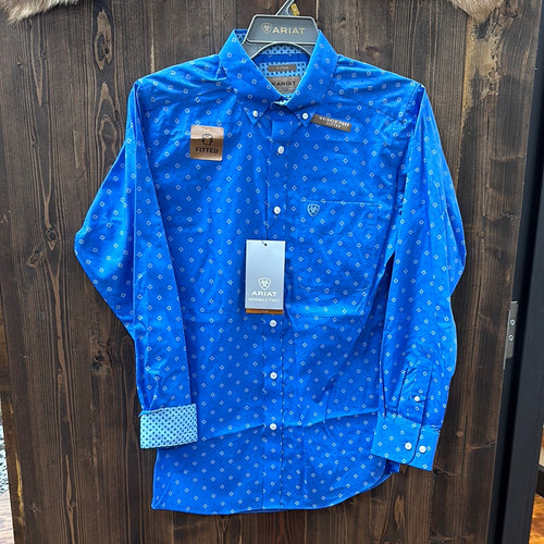 Men’s Ariat Russel Fitted LS Blue Shirt