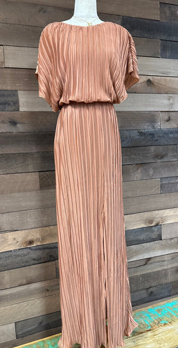 Pleated Maxi Dress With Slit.