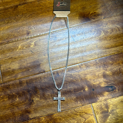 Justin Men’s Necklace Cross w/ Silver Slats.