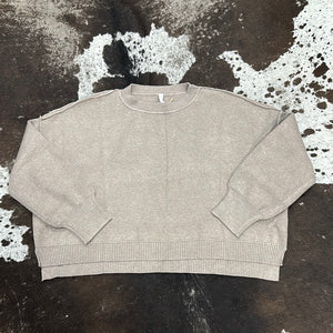 Women’s Relaxed Crop Sweater w/ Side Slits.