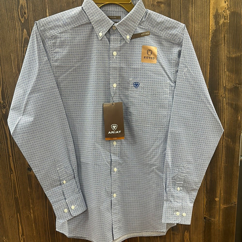 Ariat Mens Blue Pattern Fitted Shirt.