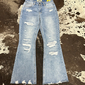 Rock & Roll Light Wash High Rise Flare Jeans.
