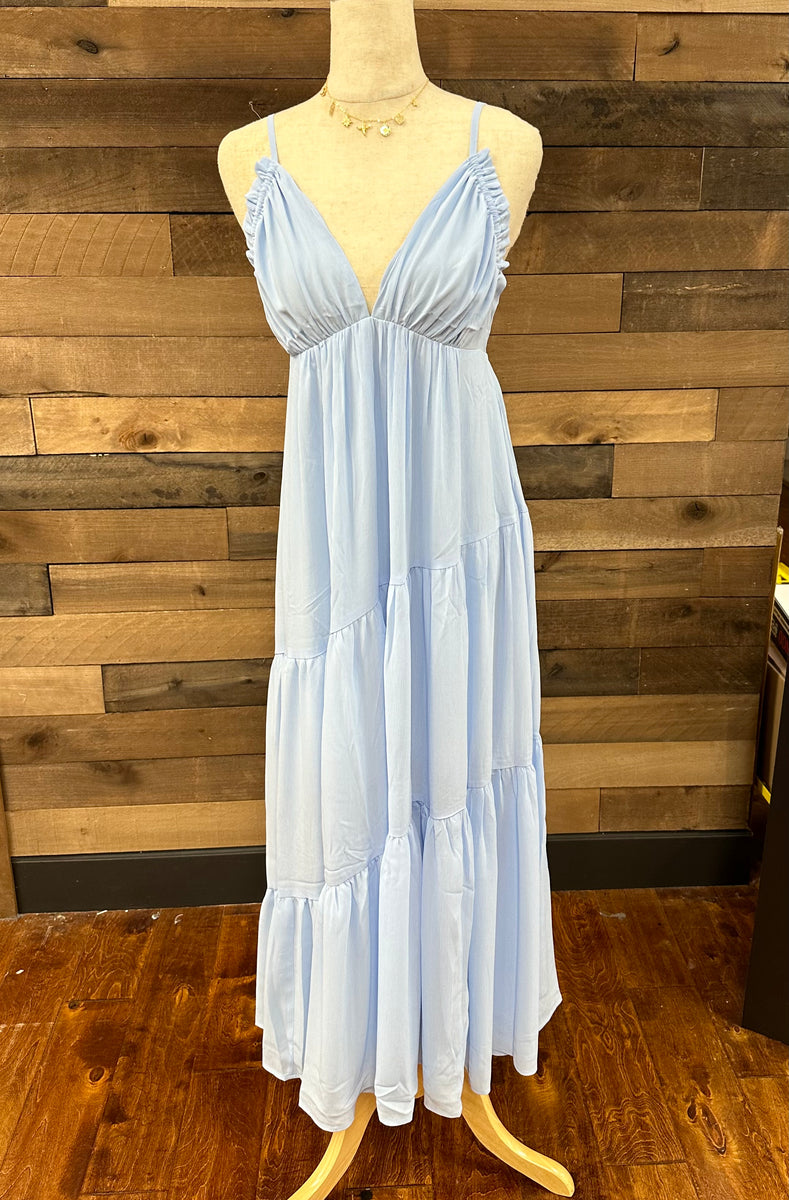 Light Blue Chiffon Tiered Midi Dress. – Rustic Soul