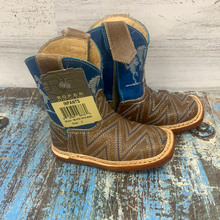 Load image into Gallery viewer, Infant Roper Leather Cowbabies Tan Emb’d Blue shaft boot