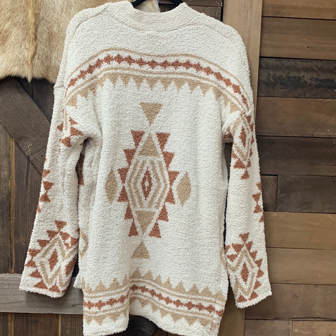 Sweaters, Brown Moraga Pocketed Aztec Cardigan