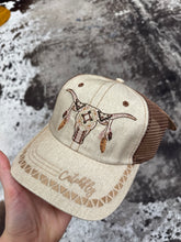 Load image into Gallery viewer, Women’s Steer Skull And Feathers Baseball Cap