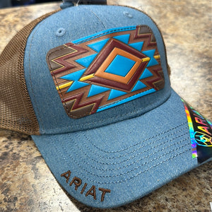 Ariat Denim Leather Aztec Patch Hat.