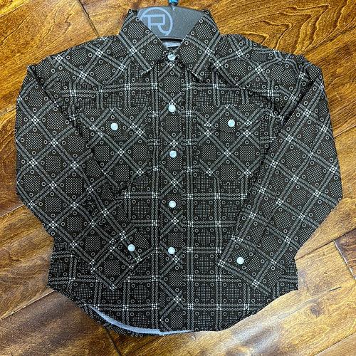 Boys Roper Brown/White Retro Print Shirt.