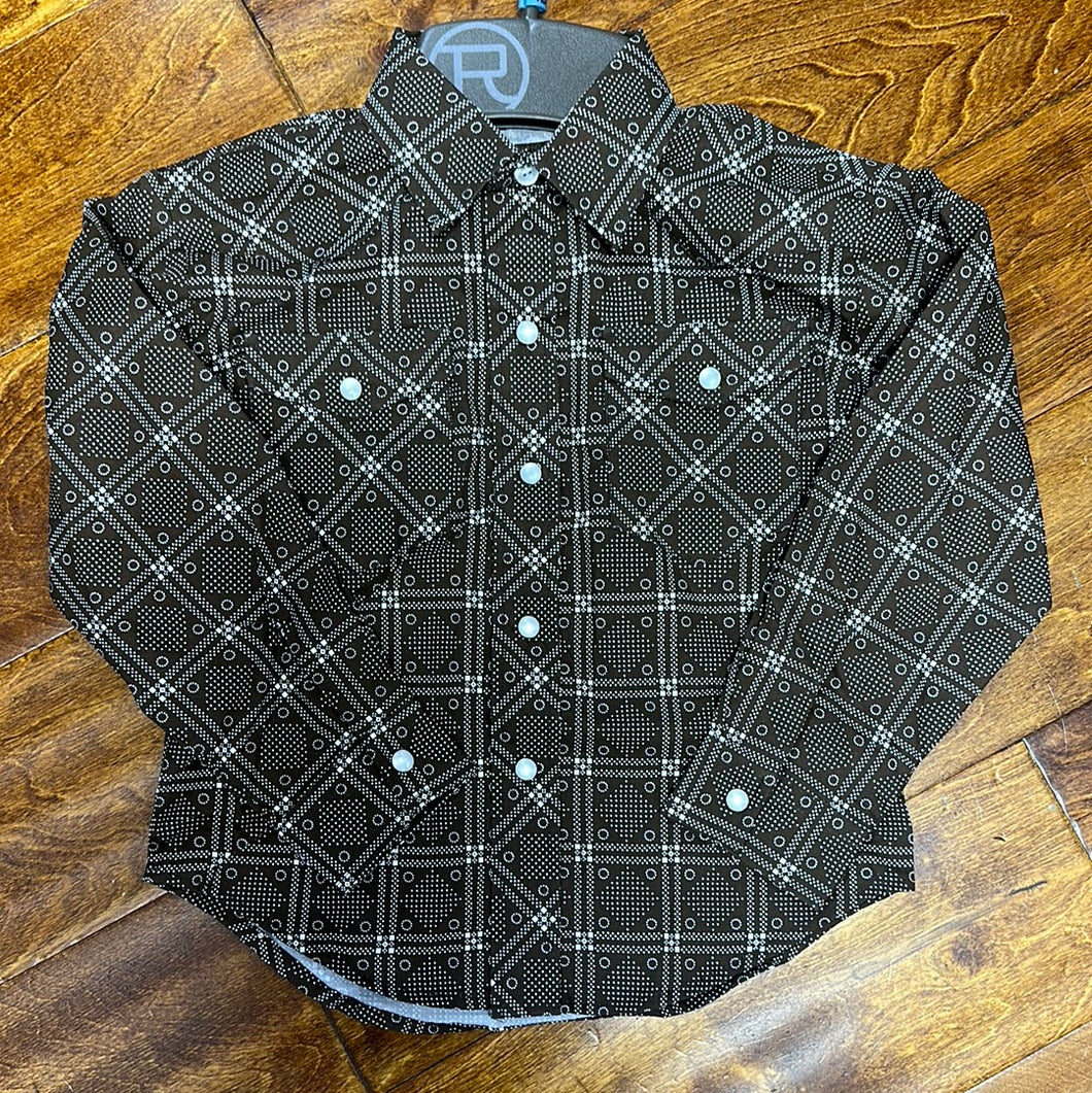 Boys Roper Brown/White Retro Print Shirt.