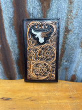 Load image into Gallery viewer, Men’s Tooled Leather Longhorn With Cowhide Wallet
