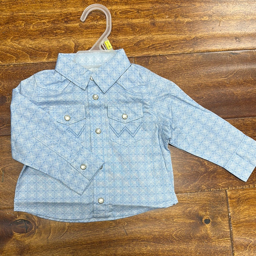 Wrangler Little Boys Light Blue Pattern Snap Up Shirt