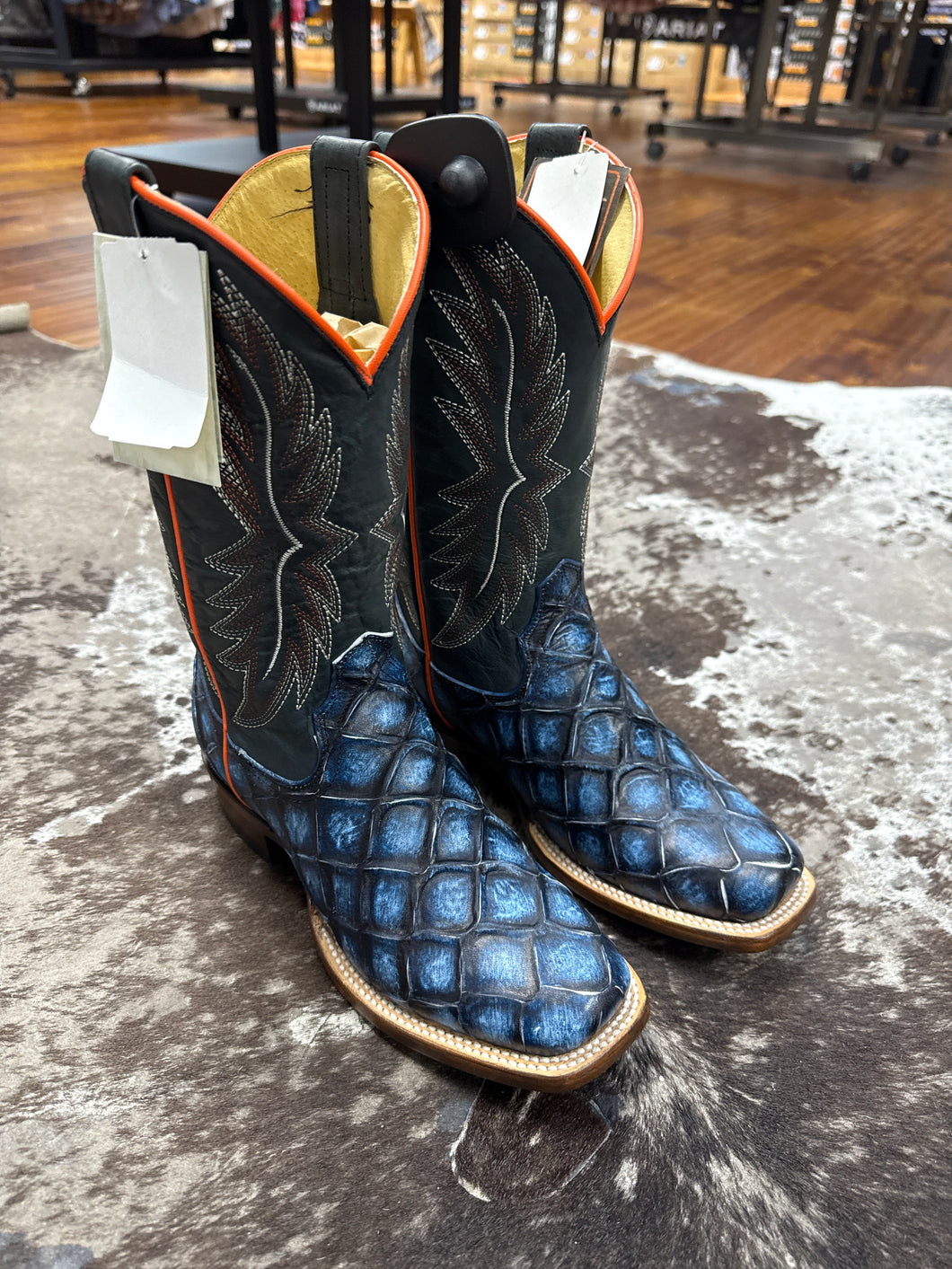 Boys Roper Blue Embossed Pirarucu Boot