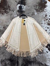 Load image into Gallery viewer, Women’s Lucky&amp;Blessed Ivory Suede Studded Fringe Cape