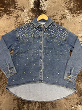 Load image into Gallery viewer, Woman’s Veveret Denim Rhinestone Jacket