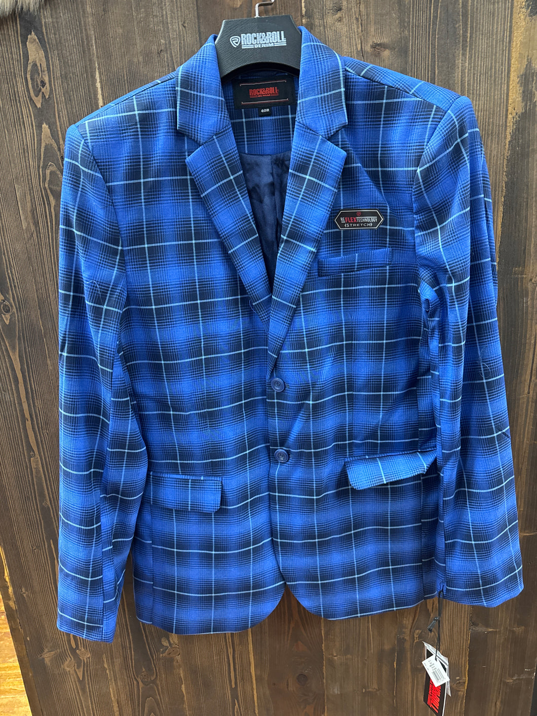 Men’s Rock & Roll Royal Blue Plaid Blazer