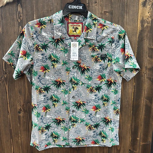 Men’s Cinch SS Gray Palm Tree Button Up