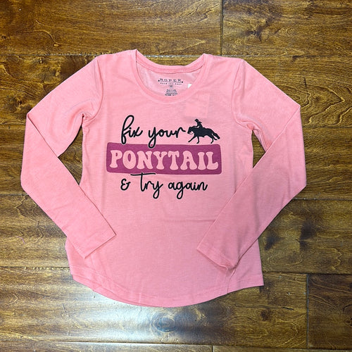 Roper Girls Knit Rayon Pink Long Sleeve Tee.