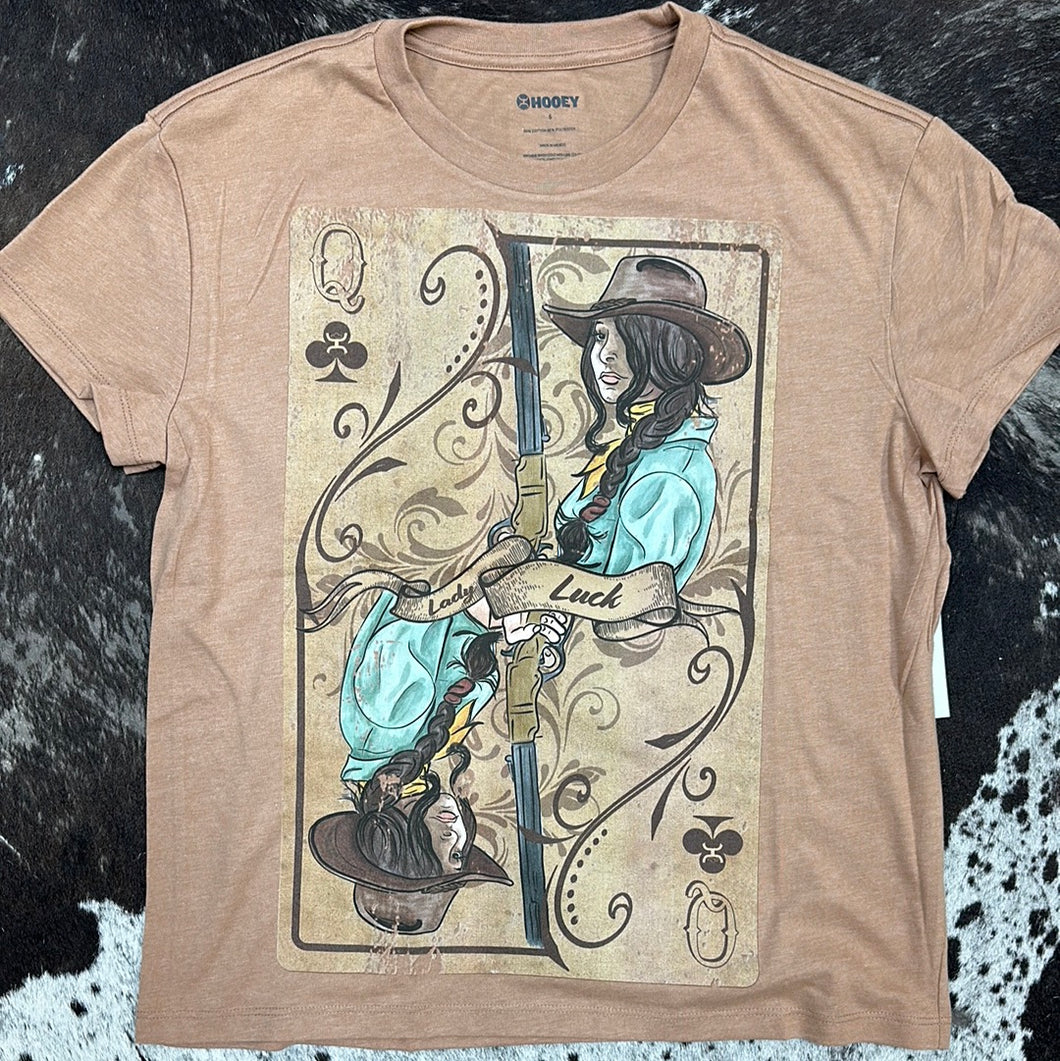 Ladies Hooey Lady Luck Light Brown Heather Short Sleeve Tshirt