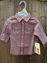 Load image into Gallery viewer, Wrangler Little Boys Red Striped Long Sleeve Button Up