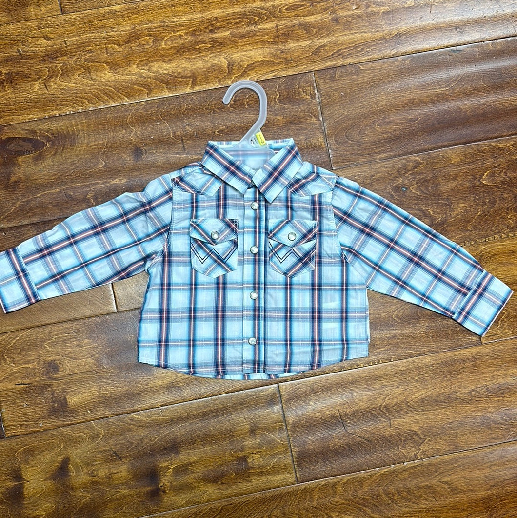 Wrangler Boys Red/White/Blue Plaid Button Up