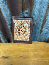 Load image into Gallery viewer, Men’s Tan And Brown Tooled Leather With Cowhide Wallet