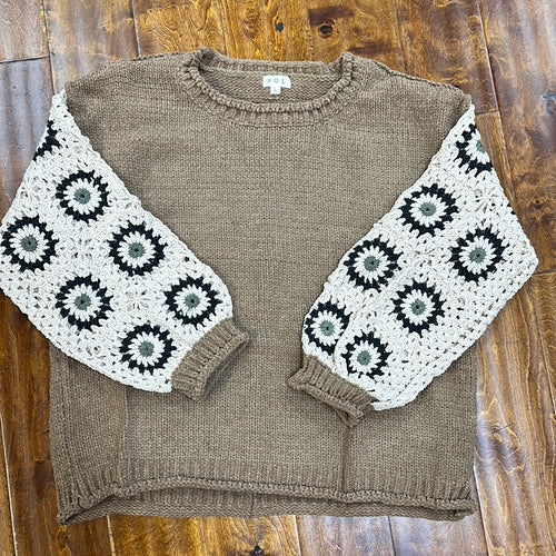 Choco Almond Sweater w/ Knit Sleeves.