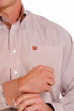 Load image into Gallery viewer, Mens Cinch Brown/White Striped Button Up.