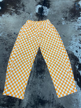 Load image into Gallery viewer, Woman’s White And Orange Checkered Print Barrel Jeans