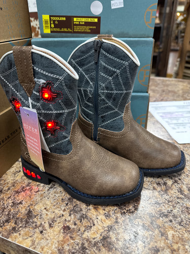 Boys Roper Tan and Navy Boots with Light Up Spiders