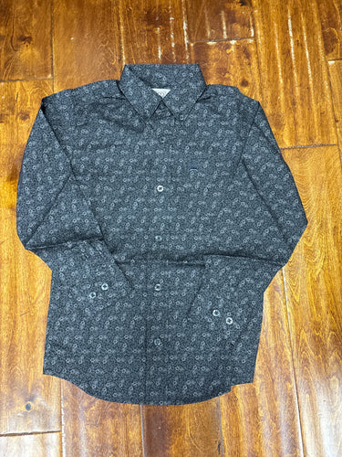 Boys Cinch Charcoal Pattern Button Up.
