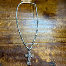 Load image into Gallery viewer, Justin Men’s Necklace Stainless Steal Cross w/ Filigree.