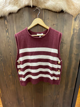 Load image into Gallery viewer, Sleeveless Stripe Wine Sweater Top With Gold Side Buttons