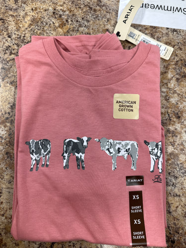 Girl’s Ariat Mini Cow SS TShirt Dusty Rose