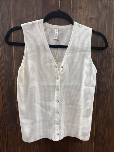 Ribbed Knit Button-Up Sweater Tank
