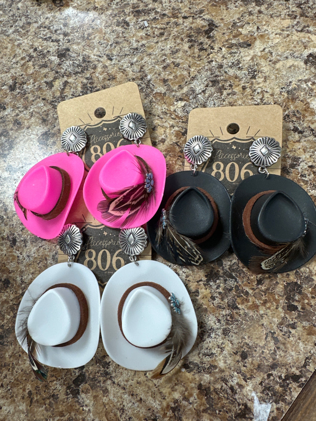 Cowboy Hat w/ Feather Earring.