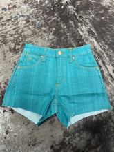 Load image into Gallery viewer, Women’s Wrangler X Lainey Wilson Turquoise Jean Shorts