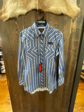 Load image into Gallery viewer, Rock &amp; Roll Men’s Blue Stripe Printed Pearlsnap