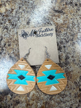 Load image into Gallery viewer, Leather Aztec Small Bell Earrings