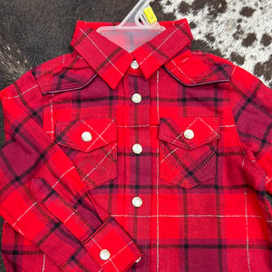 Girl’s Wrangler Red Plaid LS Snap Up