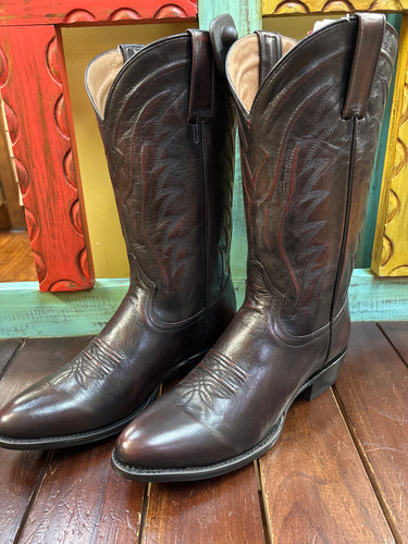Stetson Shiny Black Cherry Goat Vamp Boots.