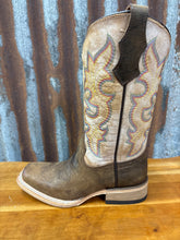 Load image into Gallery viewer, Corral Girls Brown/White Embroidery Square Toe Boot