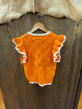 Load image into Gallery viewer, Game Day Orange Ruffle Sleeve Cable Sweater Top With Contrast Edge