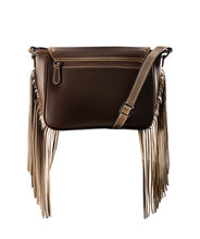 Load image into Gallery viewer, Ariat Women's Dark Brown Leather Embossed Margo Howdy Crossbody Purse with Fringe
