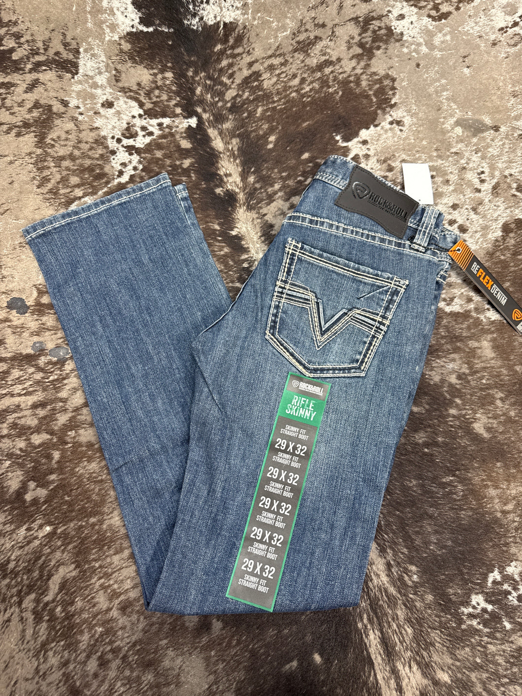 Men’s Rock&Roll Dark Wash Skinny Fit Straight Boot