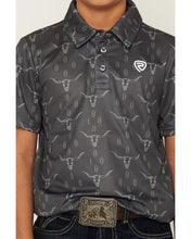Load image into Gallery viewer, Boys Charcoal Longhorn Mesh Polo
