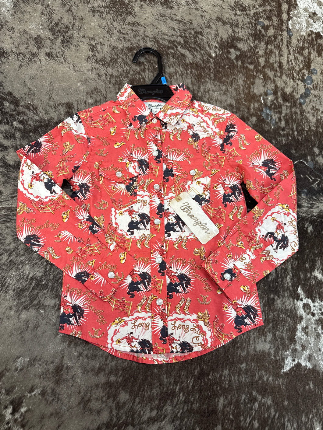 Girls Wrangler Pink Bucking Horse LS Snap Up