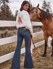 Load image into Gallery viewer, Wrangler Women’s Lainey Wilson Dark Denim Wash Pull On Bellbottoms