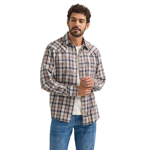 Wrangler Retro Modern Fit Taupe Plaid Shirt.