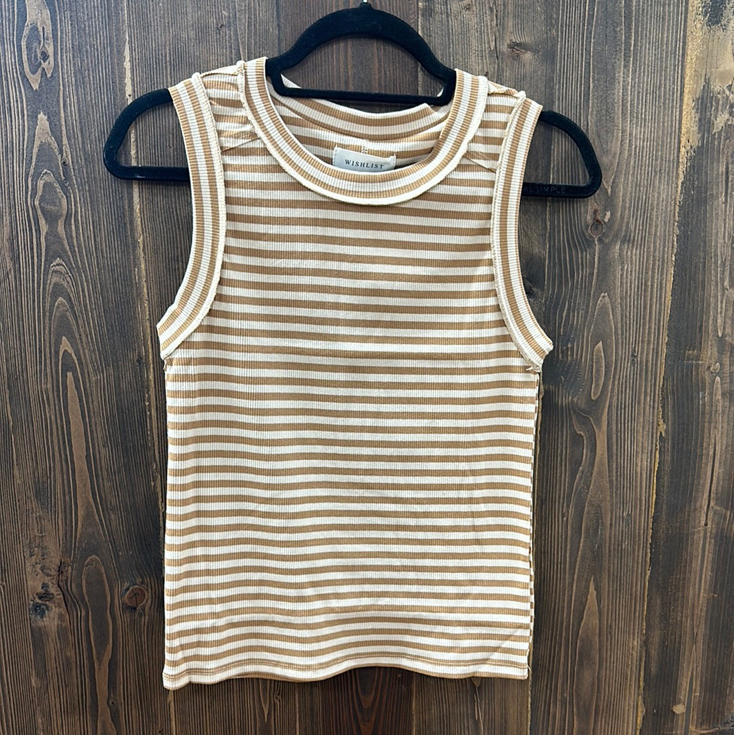 Stripped Camel/Natural Ribbed Knit Tank.